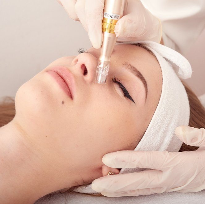 Patient receiving microneedling treatment